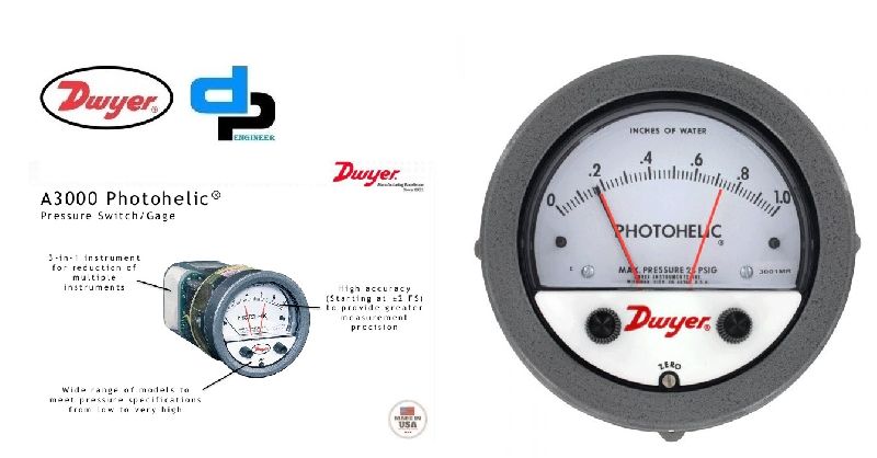 Dwyer A3000-50MM Photohelic Pressure Switch Gauge Range 0-50 Mm W.c.