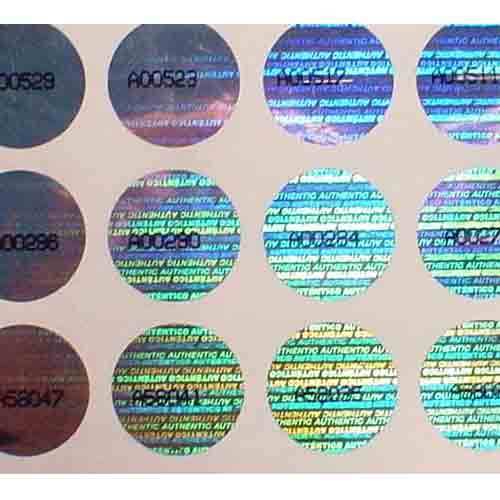 PVC Printed hologram stickers, Size : 10mm dia to 150mm dia