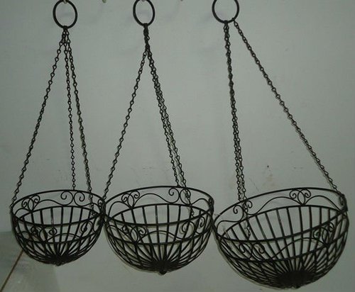 Round Iron Hanging Basket, Color : Black