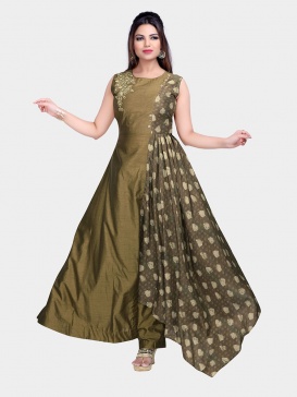 Printed Banarasi Silk Long Gown, Size : M, XL