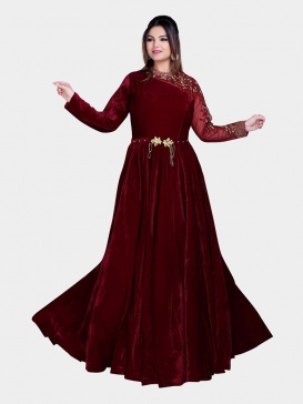 Printed Velvet Long Gown, Size : M, XL
