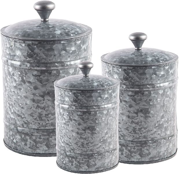 Round Coated Galvanized Canister Set, for Storage Use, Pattern : Plain