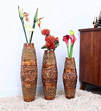 Round Wooden Flower Vase, for Dust Resistance, Shiny, Style : Antique