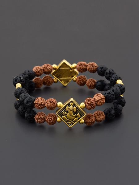 Black Brown Ganpati Mens Bracelet