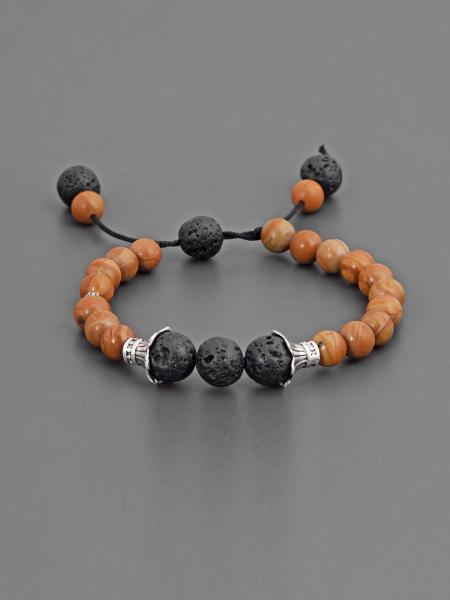 Black Lava and Brown Stones Adjustable Bracelet