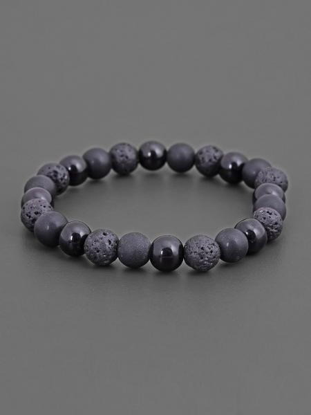 Black Lava Beads Mens Bracelet