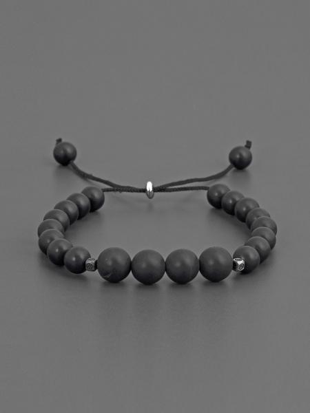 Classic Black Stones Threaded Adjustable Mens Bracelet