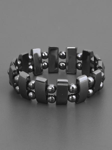 Classic Hematite Black Metallic Streachable Mens Bracelet