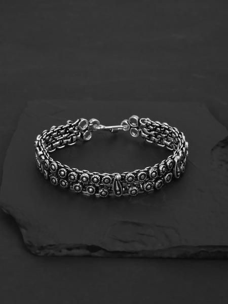 Contemporary Links Oxidised Silver Plated Ethnic Mens Bracelet