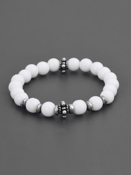 Contemporary White Colored Stones Oxidised Mens Bracelet