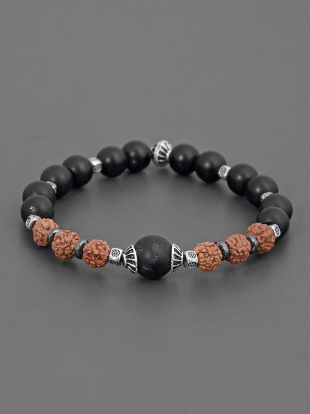 Ethnic Rudraksha and Black Beads Bracelet