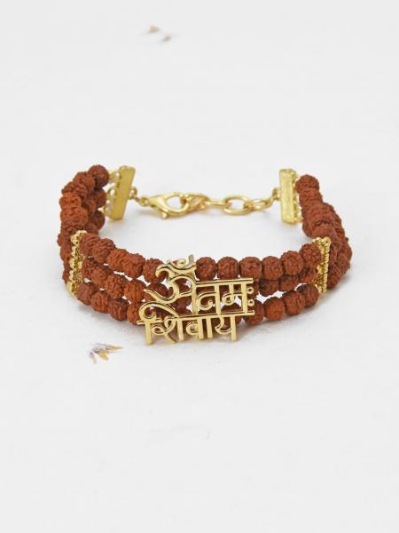 Shiva Mantra Three Strand Rudraksha Mens Bracelet