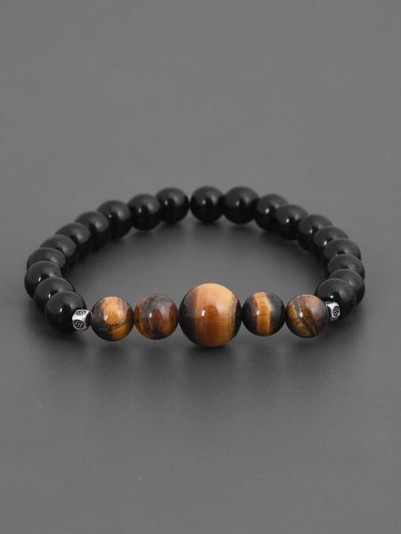 Stylish Tigers Eye and Black Stones Bracelet