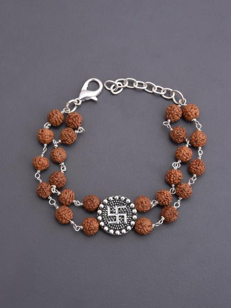 Swastik Two Strands Rudraksha Mens Bracelet