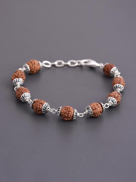 Traditional Rudraksha Beads Silver Plated Mens Bracelet