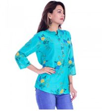 Half Sleeves Blue Printed Tops, for Casual Wear, Size : M