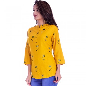 Full Sleeves Cotton Yellow Printed Tops, for Casual Wear, Size : M, XL