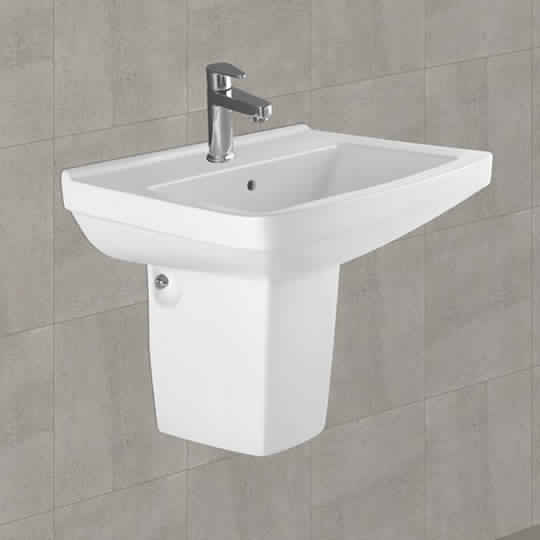 Rectangular Ceramic SELVI Half Pedestal Basin, for Home, Restaurant, Feature : Durable, Fine Finishing