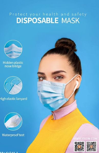 Non Woven Medical Disposable Mask, rope length : 7inch