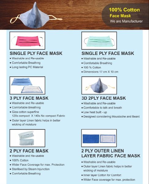 Cotton Washable face mask, for Pollution, Protects From Dirt, Pattern : Plain, Printed