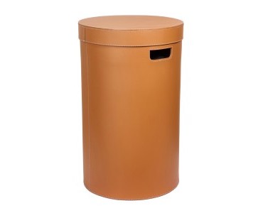 Tan Leather Round Laundry Box