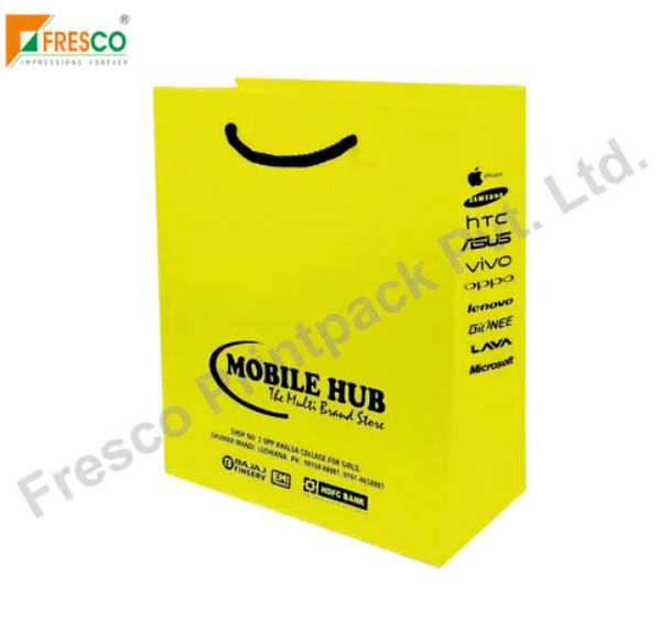 Fresco Printed Mobile Carrying Paper Bags, Closing Type : Non Zipper, Rope Handle