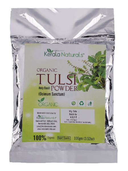 Kerala naturals organic tulsi powder 100gm, for Personal, hair care, Packaging Type : PLASTIC PACKETS