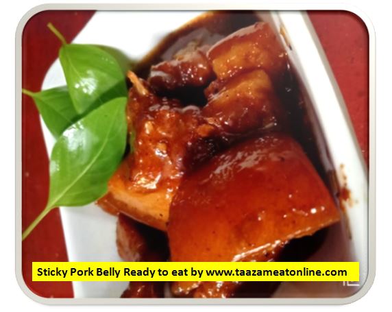 Sticky pork belly ready to eat