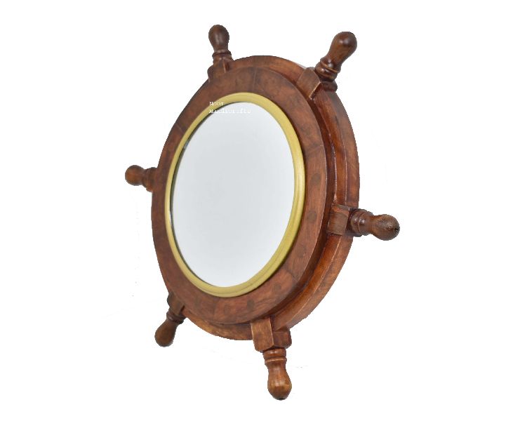 Wooden Ship Wheel Mirror Color, Ship Wheel Wall Mirror