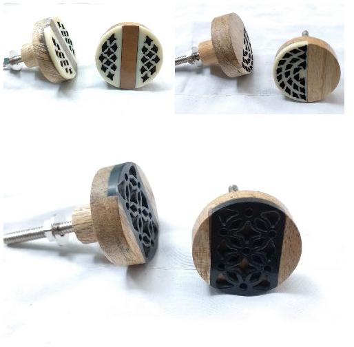Golden Round Finished Polished Wooden Drawer Knobs, for Doors, Feature : Attractive Pattern