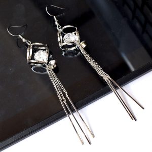 Amazing Silver Strings Zircon Earrings, Style : Antique