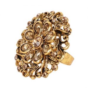 Glaring Round Golden Copper Kundan Ring, Occasion : Casual Wear