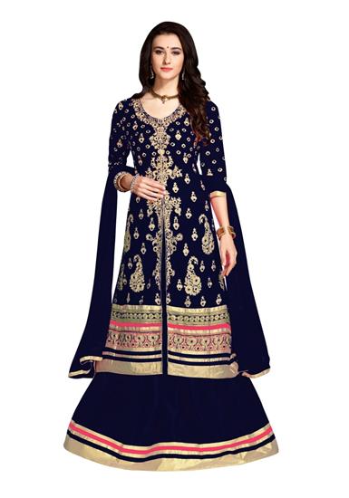 Embroidered Blue Georgette Suit, Size : XL