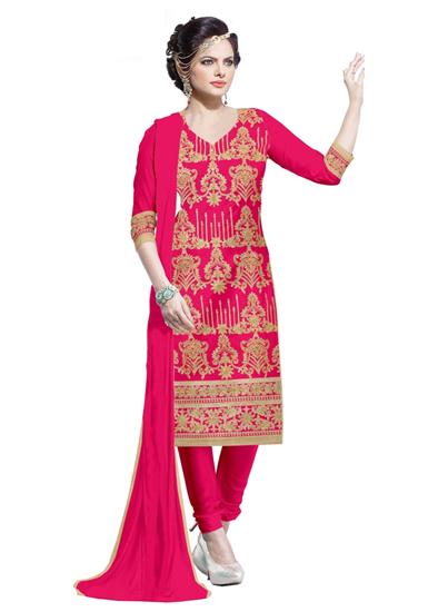 Printed Pink Chanderi Suit, Technics : Machine Made