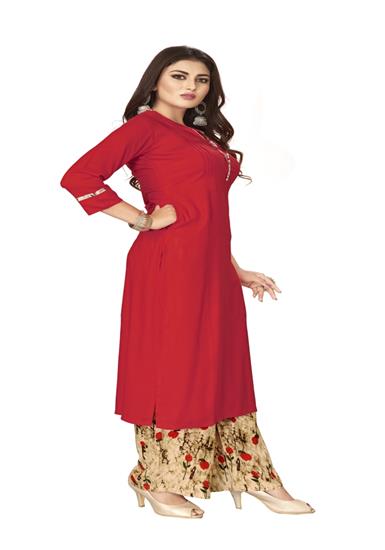 Printed Red Rayon Kurti, Technics : Machine Made