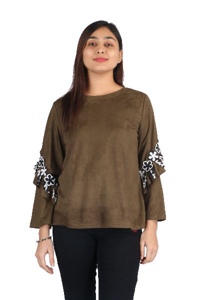 Plain Stunning Brown Casual Top, Technics : Washed