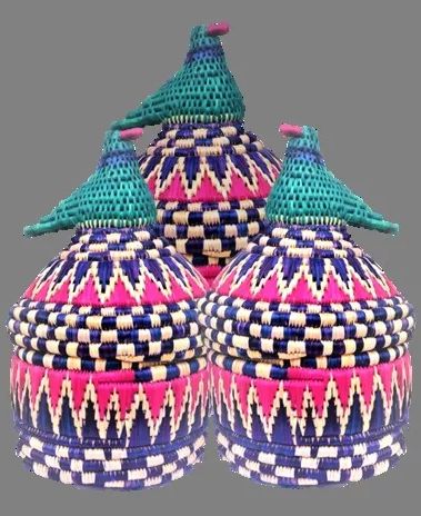 Round Coated Plastic Decorative Moonj Basket, Color : Multi Color