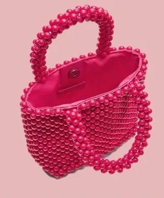 Plain Pink Beaded Handbag, Size : Standard