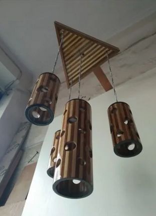 Round Polished Wooden Hanging Light, Color : Brown