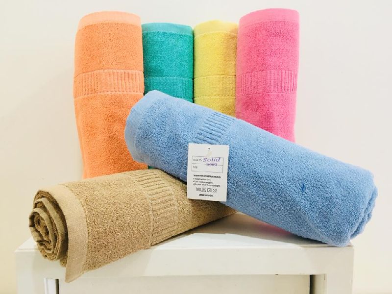 Cotton Solid Plain Bath Towel, Technics : Recycle yarn