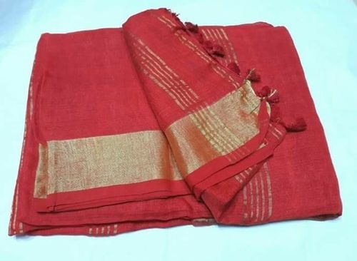 Cotton Linen Saree, for Easy Wash, Technics : Handloom