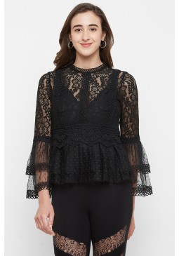 Lace And Mesh Overlay Top