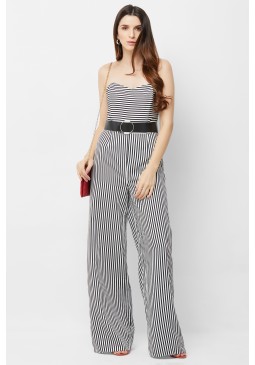 Georgette Strapless Striped Flare Jumpsuit, Feature : Comfortable