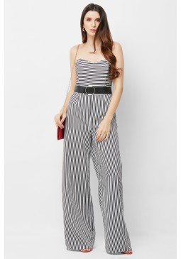 Strapless Striped Flare Jumpsuit