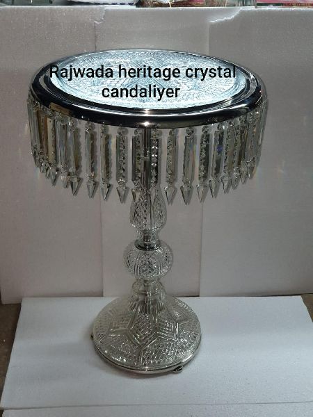 Round Polished crystal glass table, for Garden, Home, Hotel, Restaurant, Size : Medium