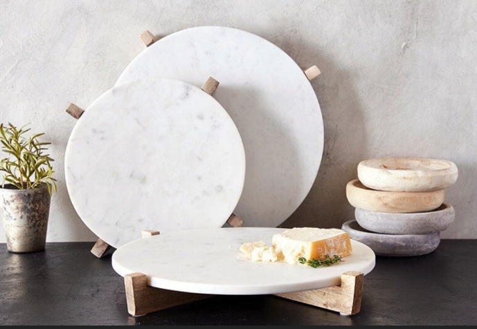 Marble and Wooden Cake Stand, for Restaurant, Bar, Hotel, Color : White