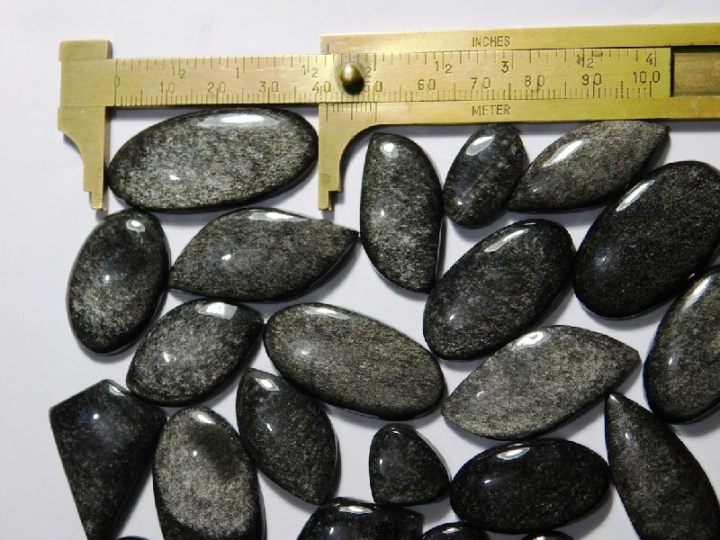 Oval Polished Obsidian Silver Stone, for Making Jewelry, Color : Grey