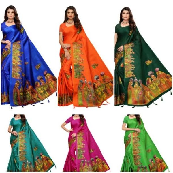 Printed khadi silk sarees, Occasion : Bridal Wear, Casual Wear, Party Wear