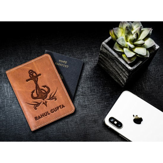 Anchor Design Leather Personalized Passport Cover