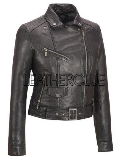 Womens Stylish Black Leather Biker Jacket, Size : XL